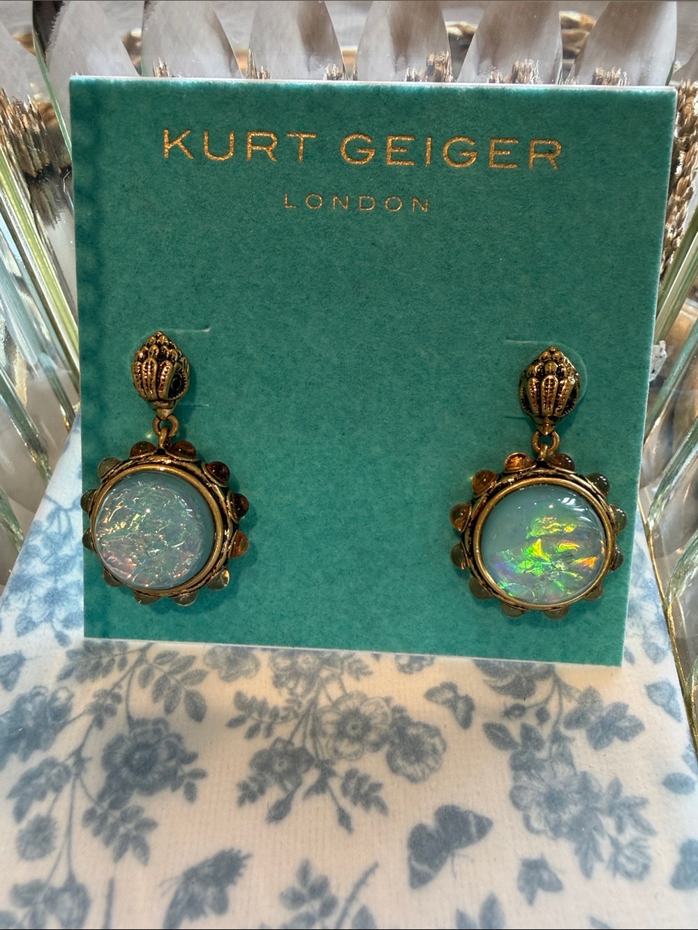 Kurt Geiger Iridescent Opal-Look Drop Earrings in Gold🦅